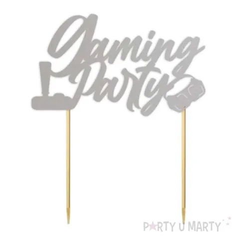 topper papierowy gaming party srebrny 14 x 16 cm