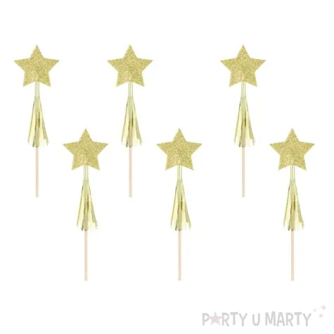 topper papierowy gwiazdki z fredzlami zloty brokat partypal 11 cm 6 szt
