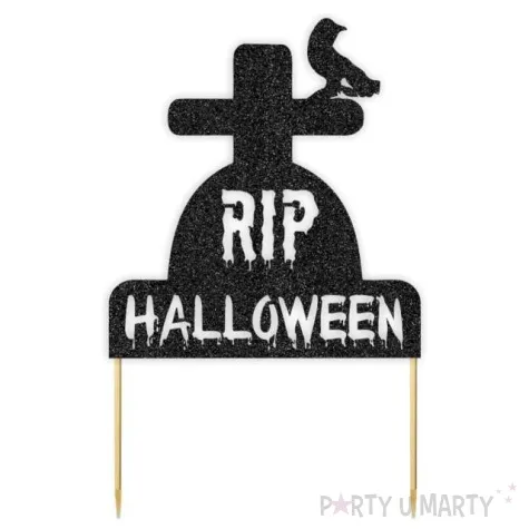 topper papierowy halloween nagrobek czarny brokat 14x22 cm