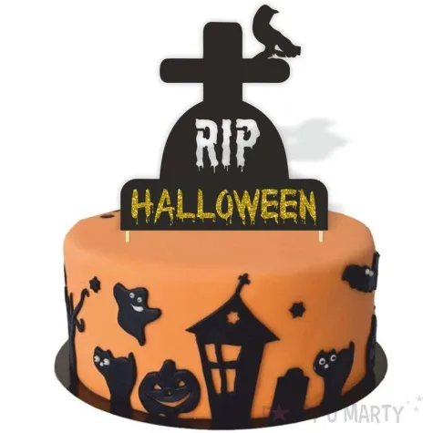 topper papierowy halloween nagrobek czarny i zloty brokat 14x22 cm