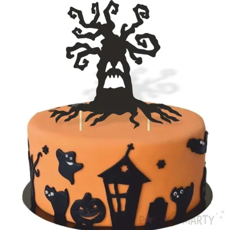 topper papierowy halloween straszne drzewo czarny 15x19 cm