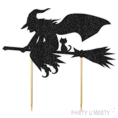 topper papierowy halloween wiedzma czarny brokat 19x17 cm