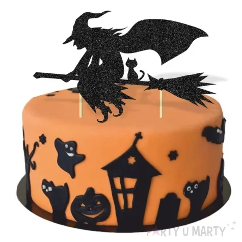 topper papierowy halloween wiedzma czarny brokat 19x17 cm