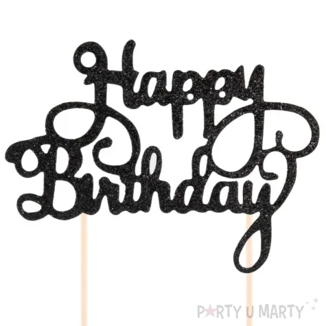 topper papierowy happy birthday czarny brokat partypal 22 5 cm
