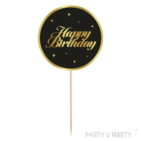 topper papierowy happy birthday gwiazdki czarno zloty godan 10x20 cm