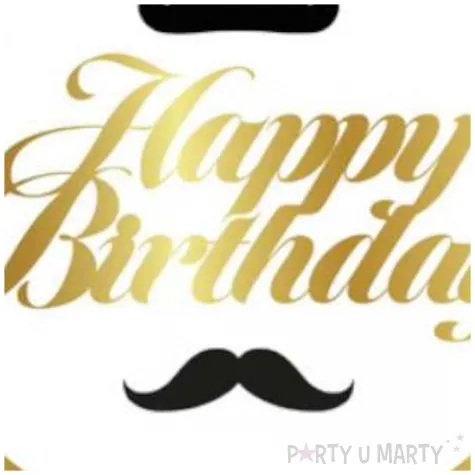 topper papierowy happy birthday kapelusz i wasy bialo zloty godan 10x20 cm