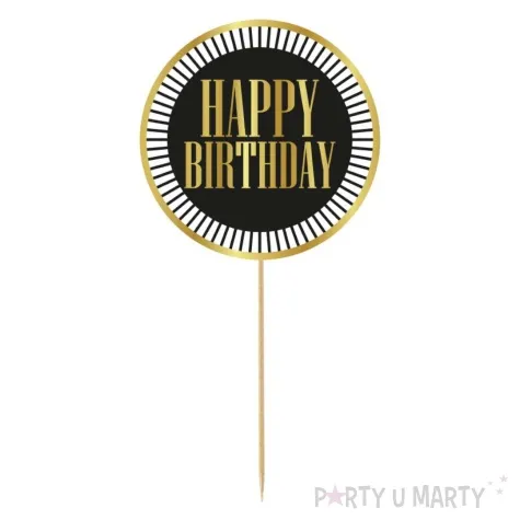 topper papierowy happy birthday paski czarno zloty godan 10x20 cm