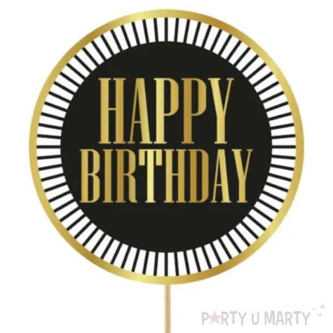 topper papierowy happy birthday paski czarno zloty godan 10x20 cm