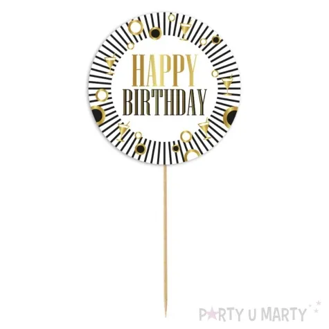 topper papierowy happy birthday paski i drinki bialo czarny godan 10x20 cm