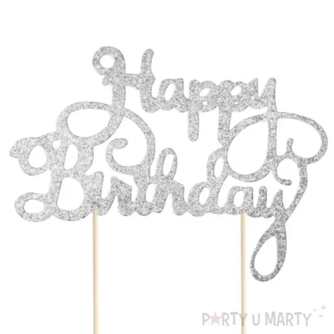 topper papierowy happy birthday urodziny srebrna partypal 21 cm