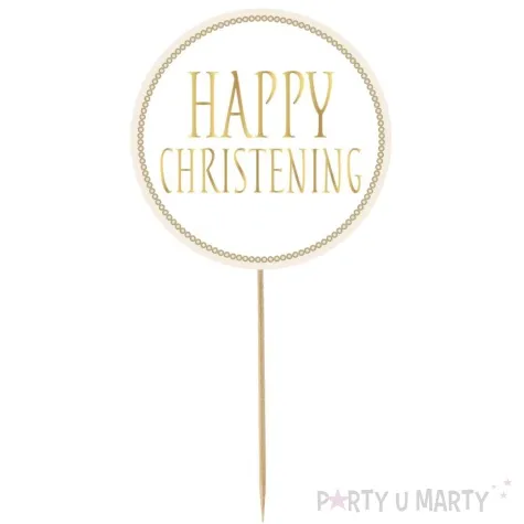 topper papierowy happy christening bialo zloty godan 14x24 cm