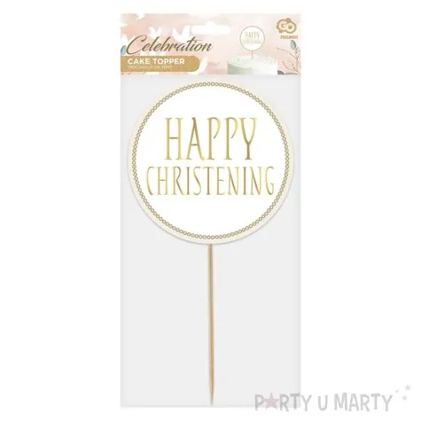 topper papierowy happy christening bialo zloty godan 14x24 cm
