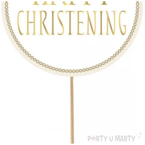 topper papierowy happy christening bialo zloty godan 14x24 cm