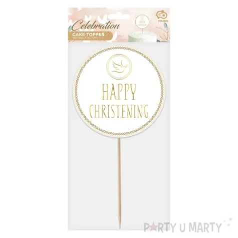 topper papierowy happy christening golebica bialo zloty godan 14x24 cm