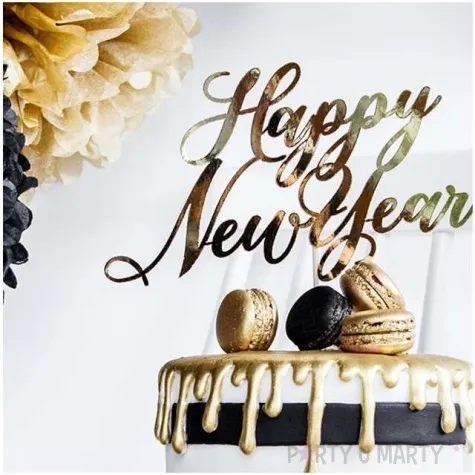 topper papierowy happy new year zloty partydeco 24 cm
