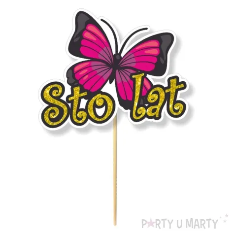 topper papierowy kolorowe motylki sto lat 20 cm