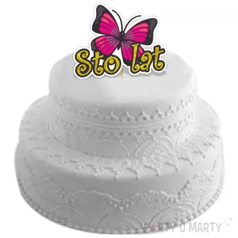 topper papierowy kolorowe motylki sto lat 20 cm