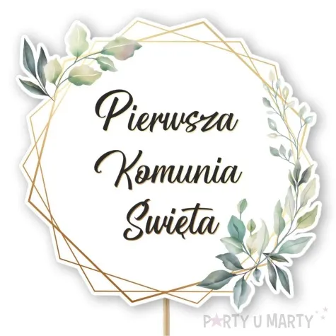 topper papierowy komunia eukaliptus mietowa geometria 20 cm