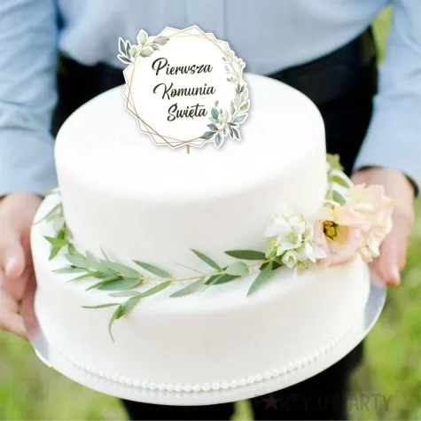 topper papierowy komunia eukaliptus mietowa geometria 20 cm