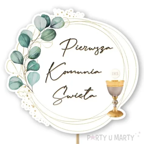 topper papierowy komunia eukaliptus z hostia 20 cm