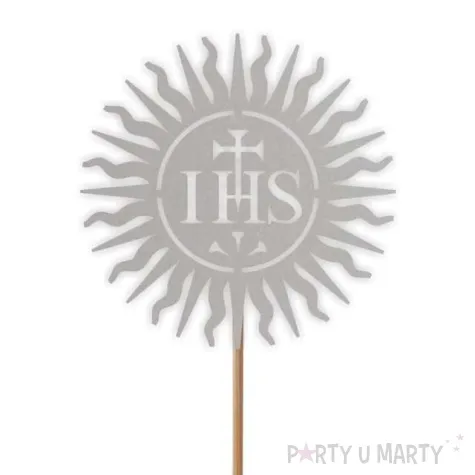 topper papierowy komunia sw ihs hostia srebrny 24 cm