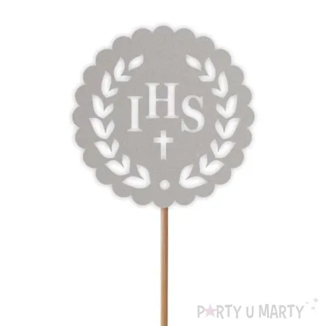 topper papierowy komunia sw ihs listki srebrny 24 cm
