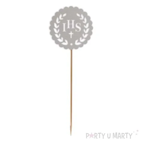 topper papierowy komunia sw ihs listki srebrny 24 cm
