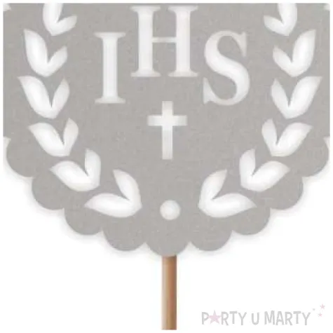 topper papierowy komunia sw ihs listki srebrny 24 cm