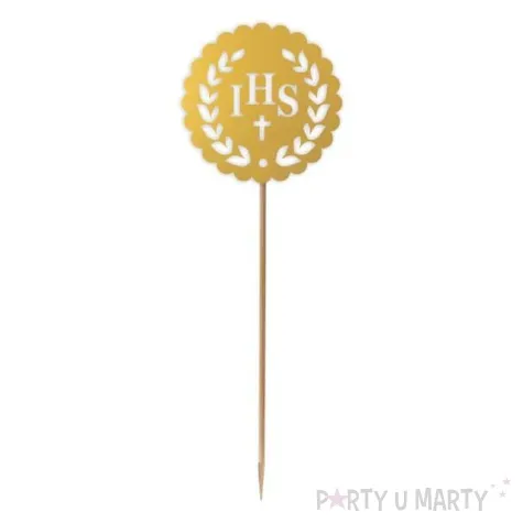 topper papierowy komunia sw ihs listki zloty 23 5 cm