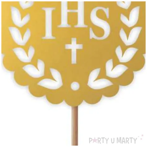 topper papierowy komunia sw ihs listki zloty 23 5 cm