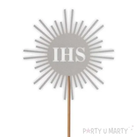 topper papierowy komunia sw ihs promyki srebrny 24 cm