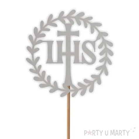 topper papierowy komunia sw ihs wieniec srebrny 24 cm