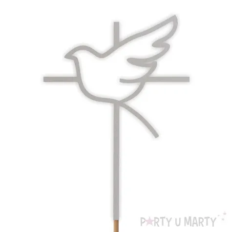 topper papierowy komunia sw krzyz i golebica srebrny 24 cm