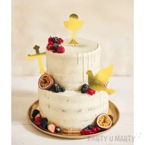 topper papierowy komunia swieta golabek krzyz i kielich zloty czakos 19 5 cm 3 szt