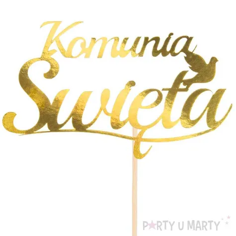 topper papierowy komunia swieta z golebiem zloty czakos 18 5 cm