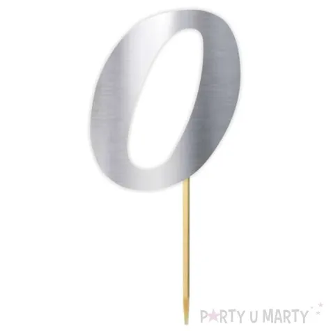 topper papierowy liczba 0 srebrny metalic 18 cm