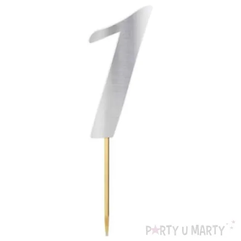topper papierowy liczba 1 srebrny metalic 18 cm