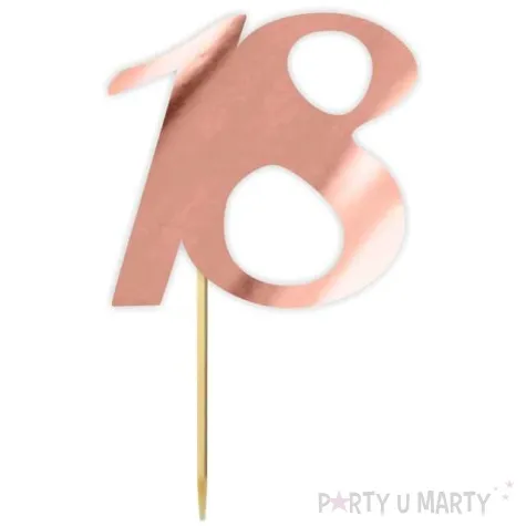 topper papierowy liczba 18 rose gold metalic 18 cm