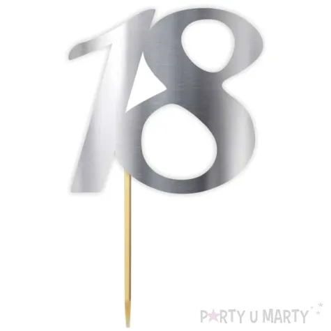 topper papierowy liczba 18 srebrny metalic 18 cm