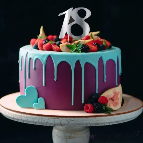 topper papierowy liczba 18 srebrny metalic 18 cm