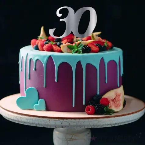 topper papierowy liczba 30 srebrny metalic 18 cm