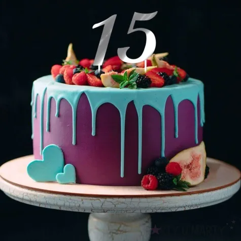 topper papierowy liczba 4 srebrny metalic 18 cm