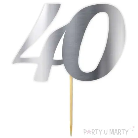 topper papierowy liczba 40 srebrny metalic 18 cm