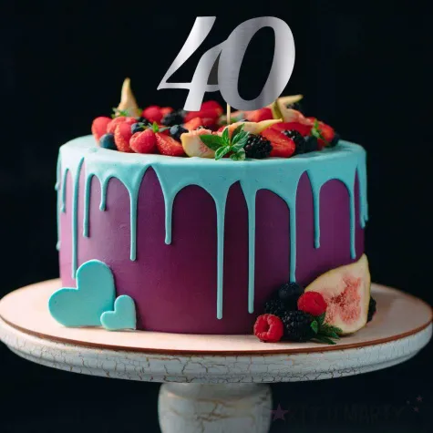 topper papierowy liczba 40 srebrny metalic 18 cm