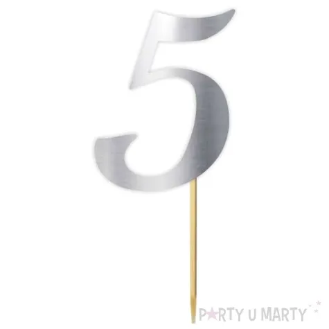 topper papierowy liczba 5 srebrny metalic 18 cm