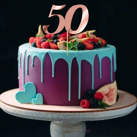 topper papierowy liczba 50 rose gold metalic 18 cm