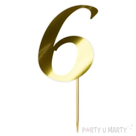 topper papierowy liczba 6 zloty metalic 18 cm