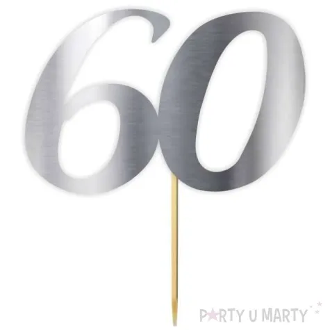 topper papierowy liczba 60 srebrny metalic 18 cm