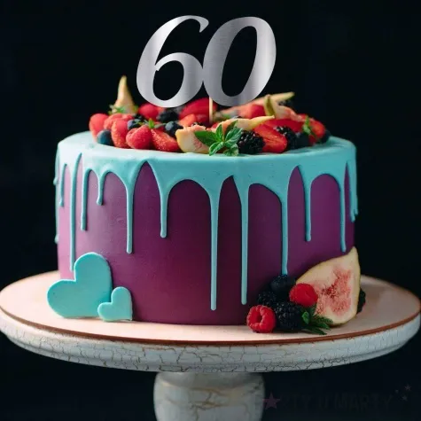 topper papierowy liczba 60 srebrny metalic 18 cm