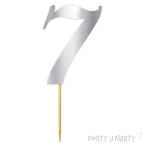 topper papierowy liczba 7 srebrny metalic 18 cm
